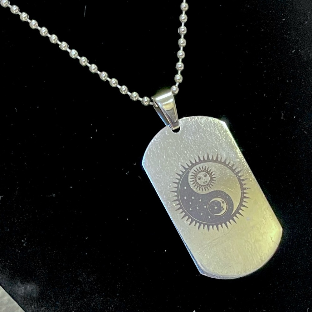 💎 BOGO 💎 Sun & Moon, Yin & Yang Dog Tag Pendant w/ 18” Ball Chain, Lobster Clasp